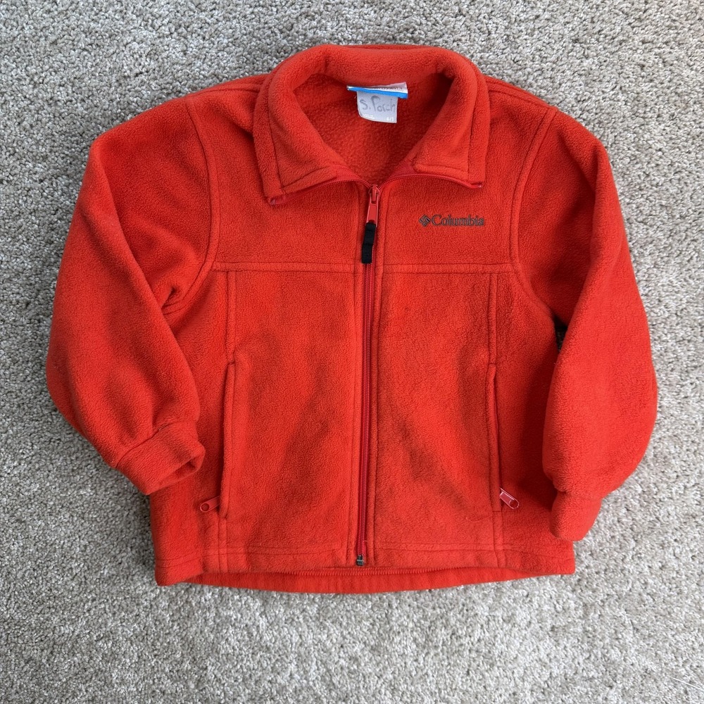 Columbia Jacket Kids 6/7 Orange Fleece Full Zip Pockets Lightweight Fall Coat